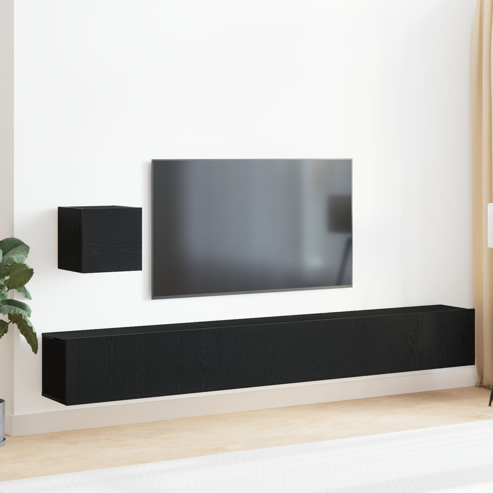 4 Section TV Cabinet Set Black Oak Engineered Wood