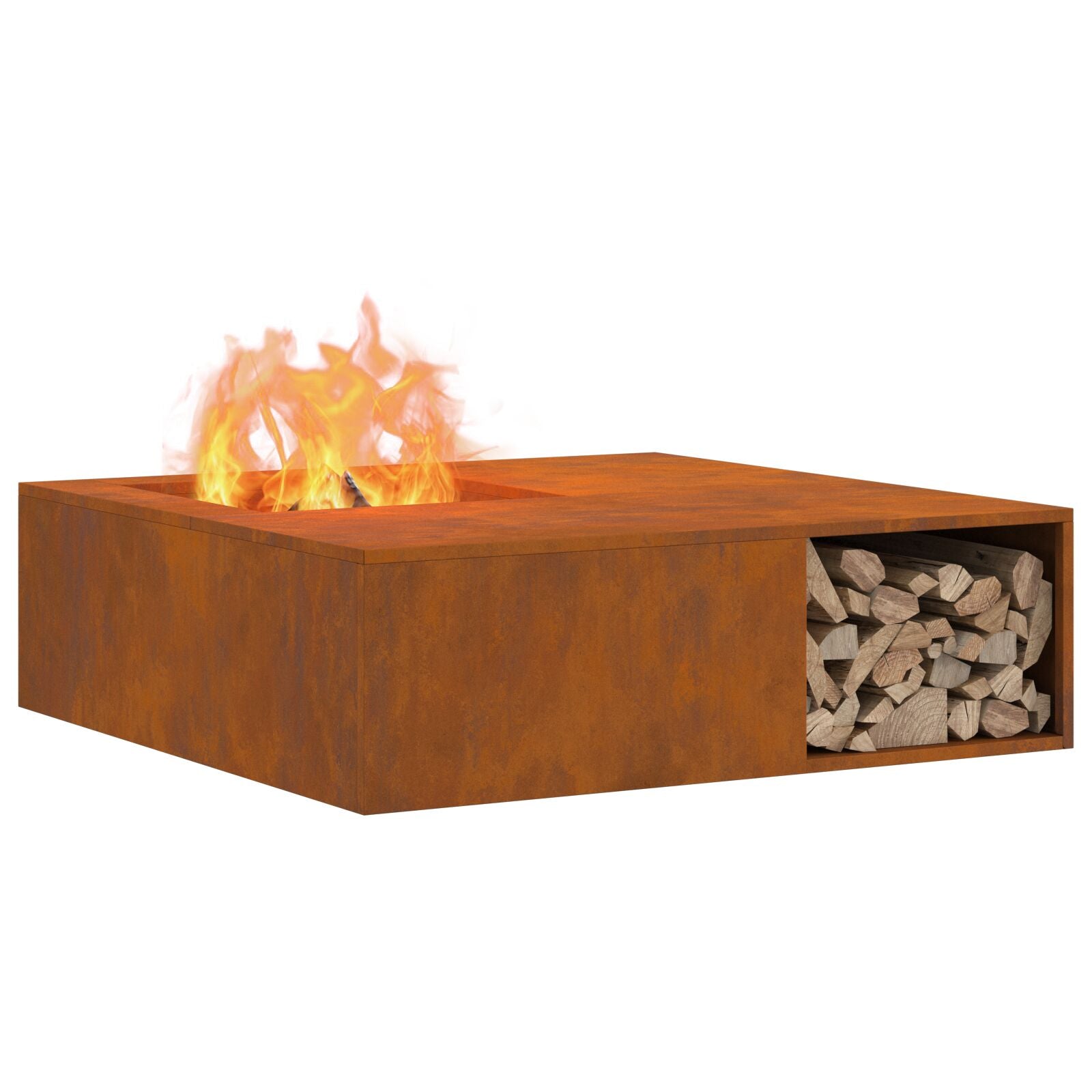 Fire pit with wood storage 100x100x30 cm Weatherproof steel