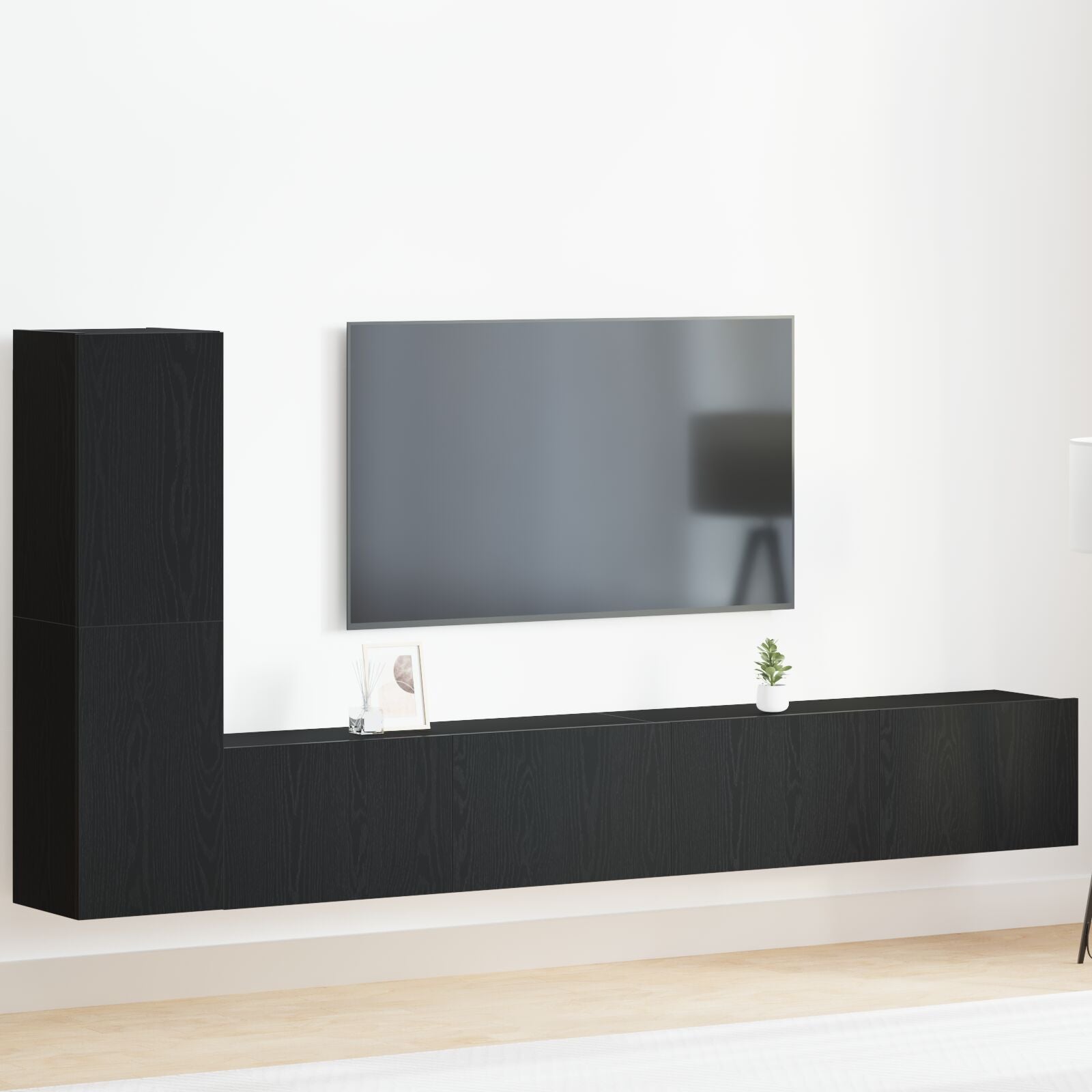 3 Piece TV Cabinet Set Wall Mounted Black Oak Engineered Wood