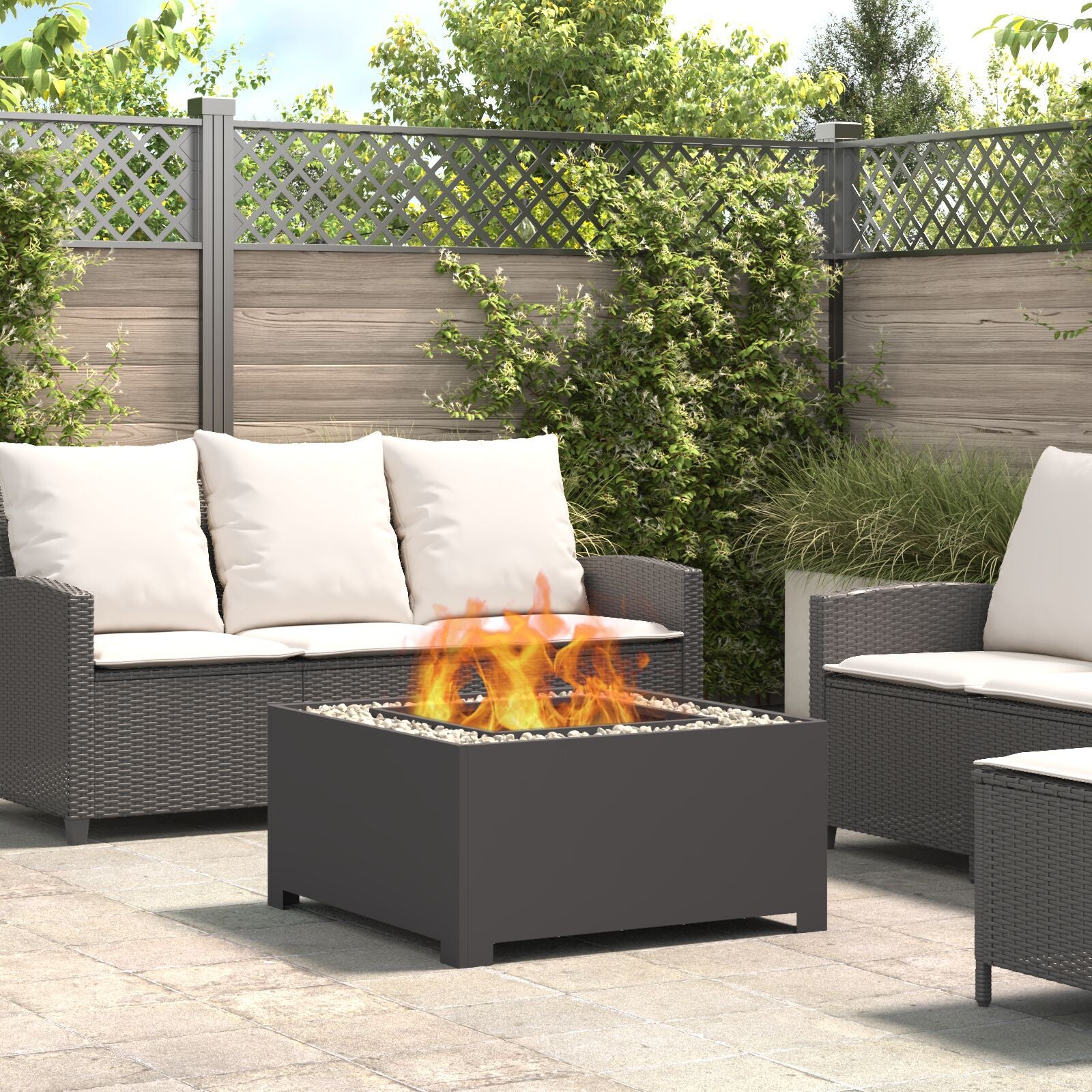 Fire dish Square Black 80x80x40 cm Steel