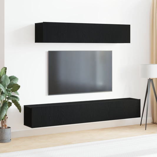 4-piece TV bench set black engineered wood