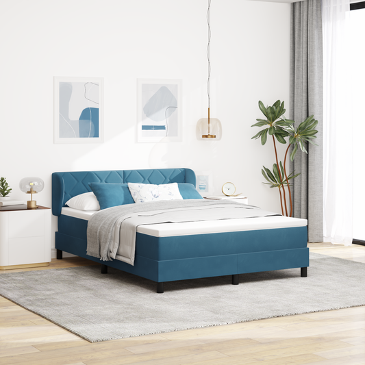 Box Spring Seng med Madrass Mørk Blå 140x200 cm Fløyel