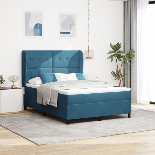 Box Spring Seng med Madrass Mørk Blå 140x200 cm Fløyel