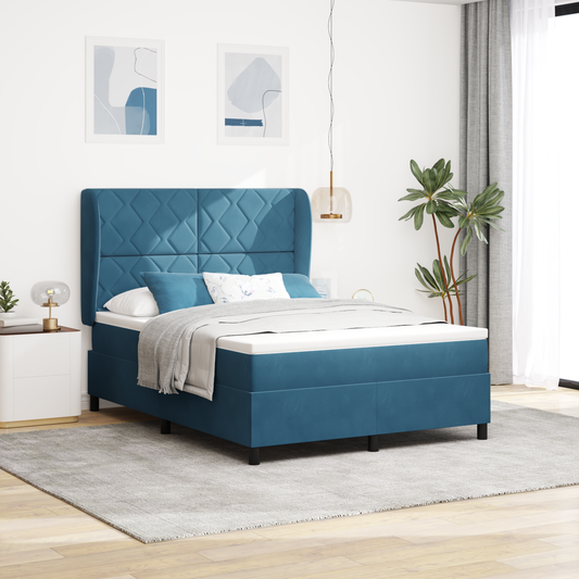 Box Spring Seng med Madrass Mørk Blå 140x200 cm Fløyel