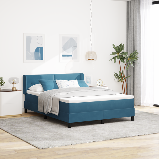 Box Spring Seng med Madrass Mørkeblå 140x200 cm Fløyel