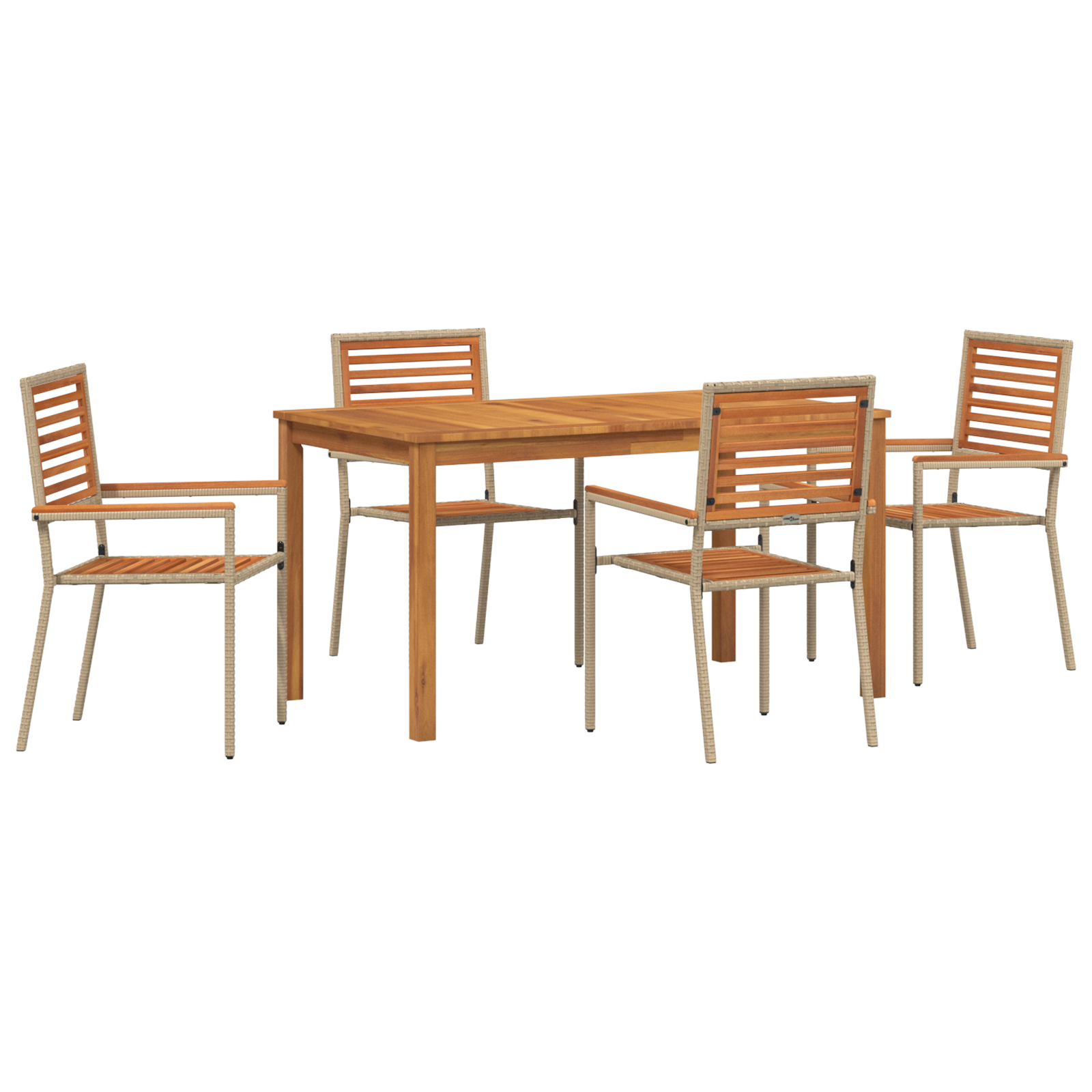 5 Delers Hage Spisebord Sett Beige Poly Rattan Akasie