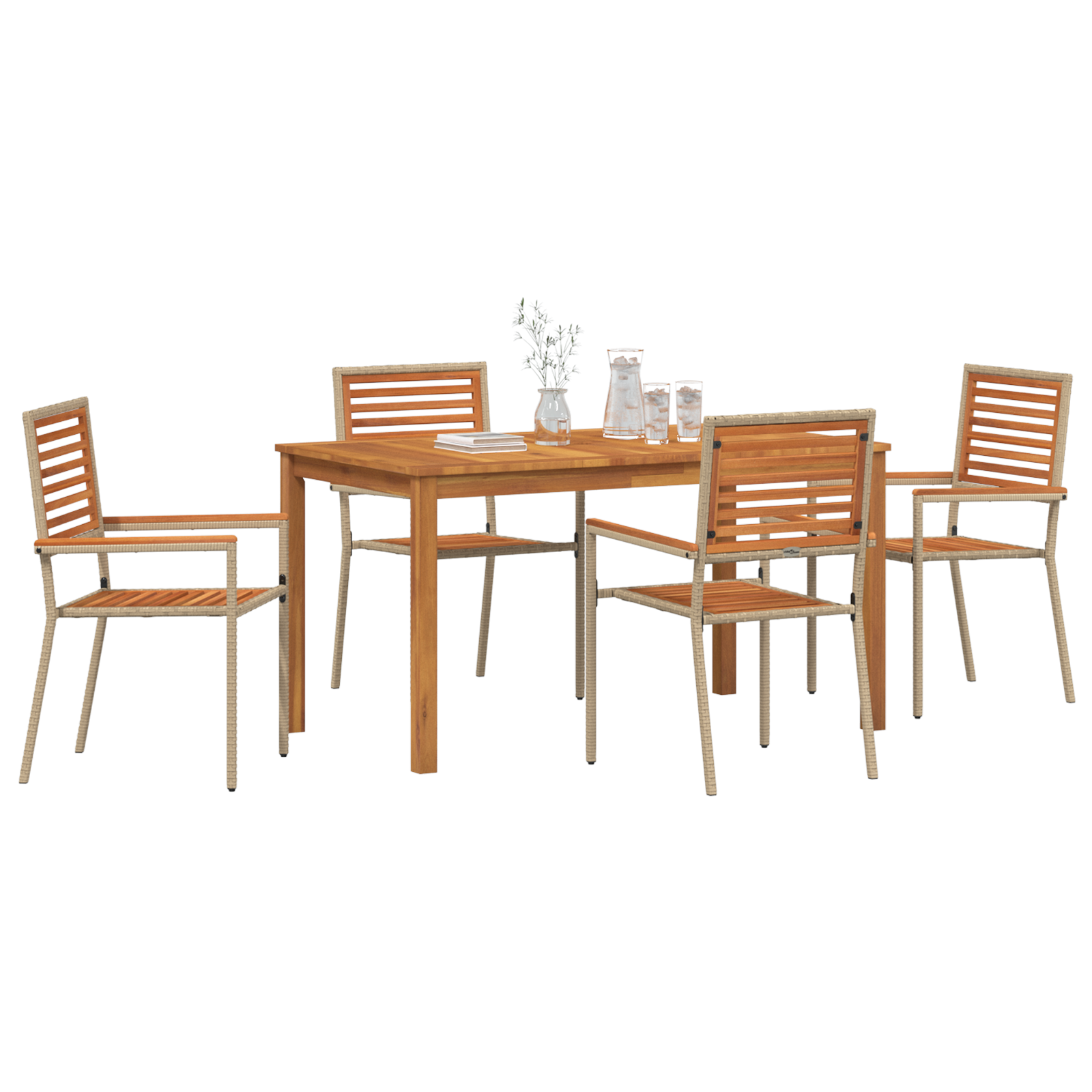 5 Delers Hage Spisebord Sett Beige Poly Rattan Akasie