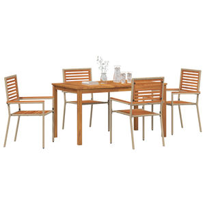 5 Delers Hage Spisebord Sett Beige Poly Rattan Akasie