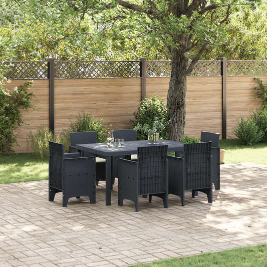 7 Delt Hagedining Set med Puter Antrasitt Poly Rottin