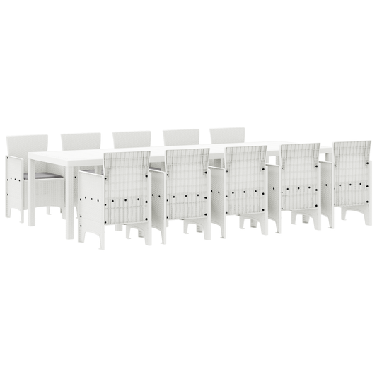 11 Deler Hage Spisegruppe med Puter Hvit Poly Rattan