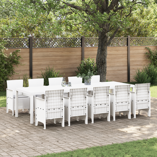 11 Deler Hage Spisegruppe med Puter Hvit Poly Rattan
