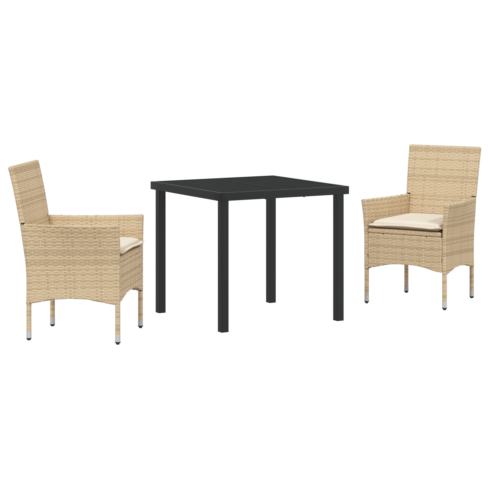 3-delt hage spisebordsett med puter beige poly rattan