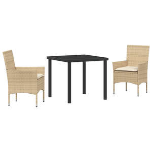 3-delt hage spisebordsett med puter beige poly rattan