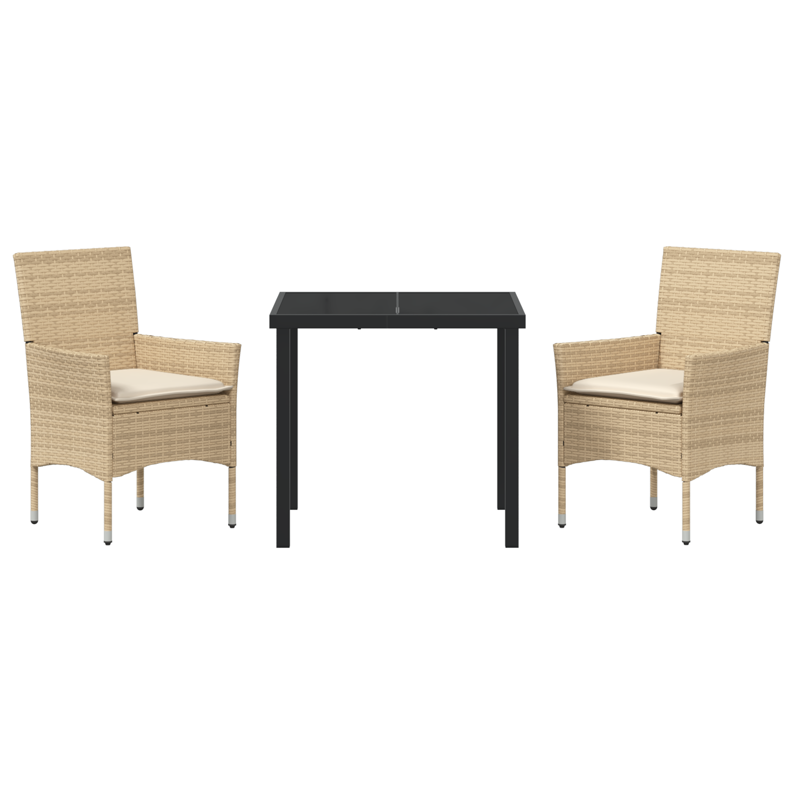 3-delt hage spisebordsett med puter beige poly rattan
