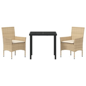 3-delt hage spisebordsett med puter beige poly rattan