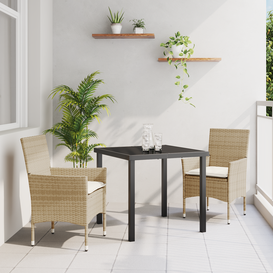 3-delt hage spisebordsett med puter beige poly rattan