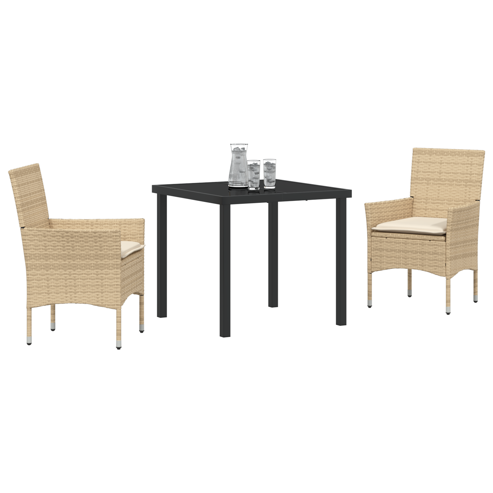 3-delt hage spisebordsett med puter beige poly rattan