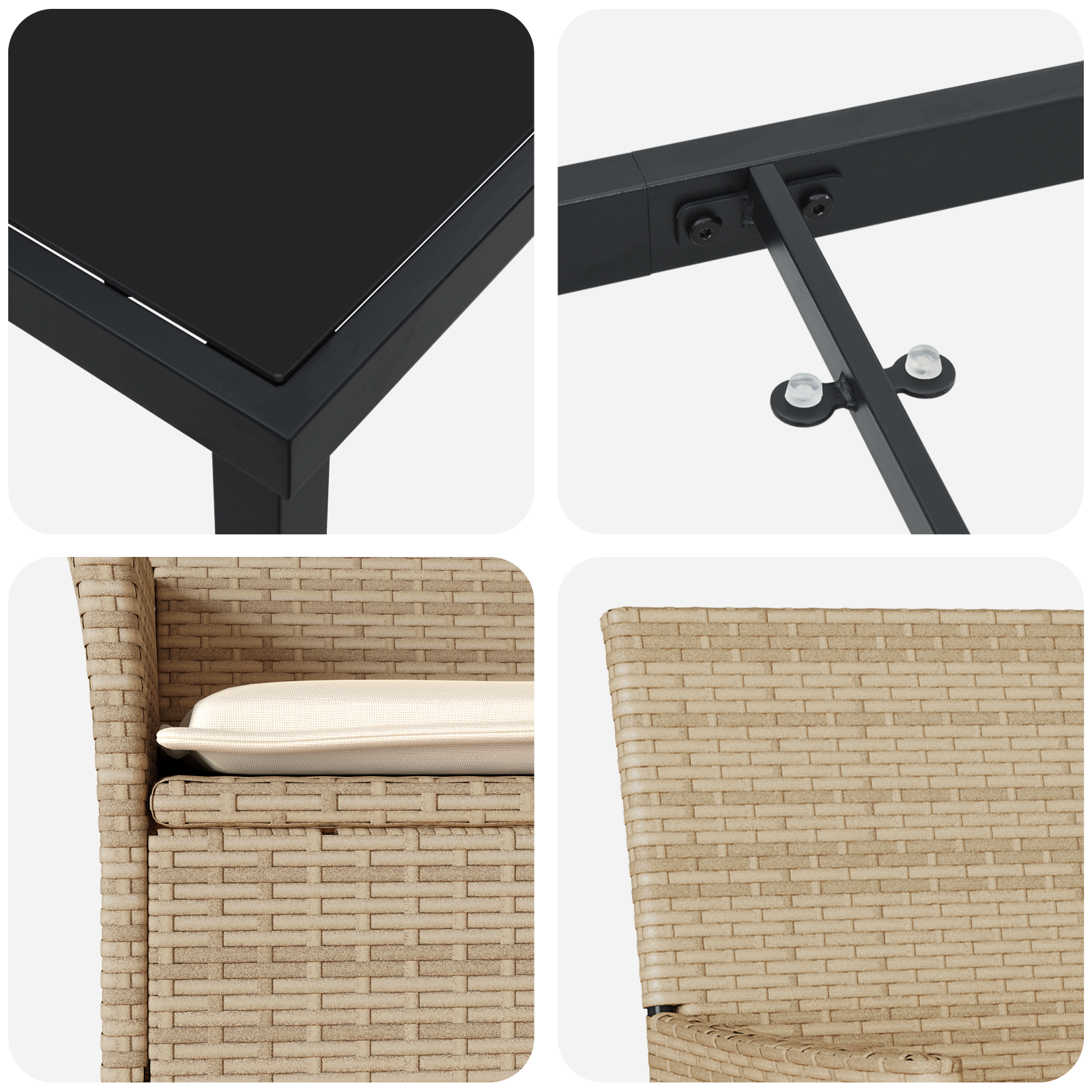 5 Delt Hage Spisebord Set med Puter Beige Poly Rattan