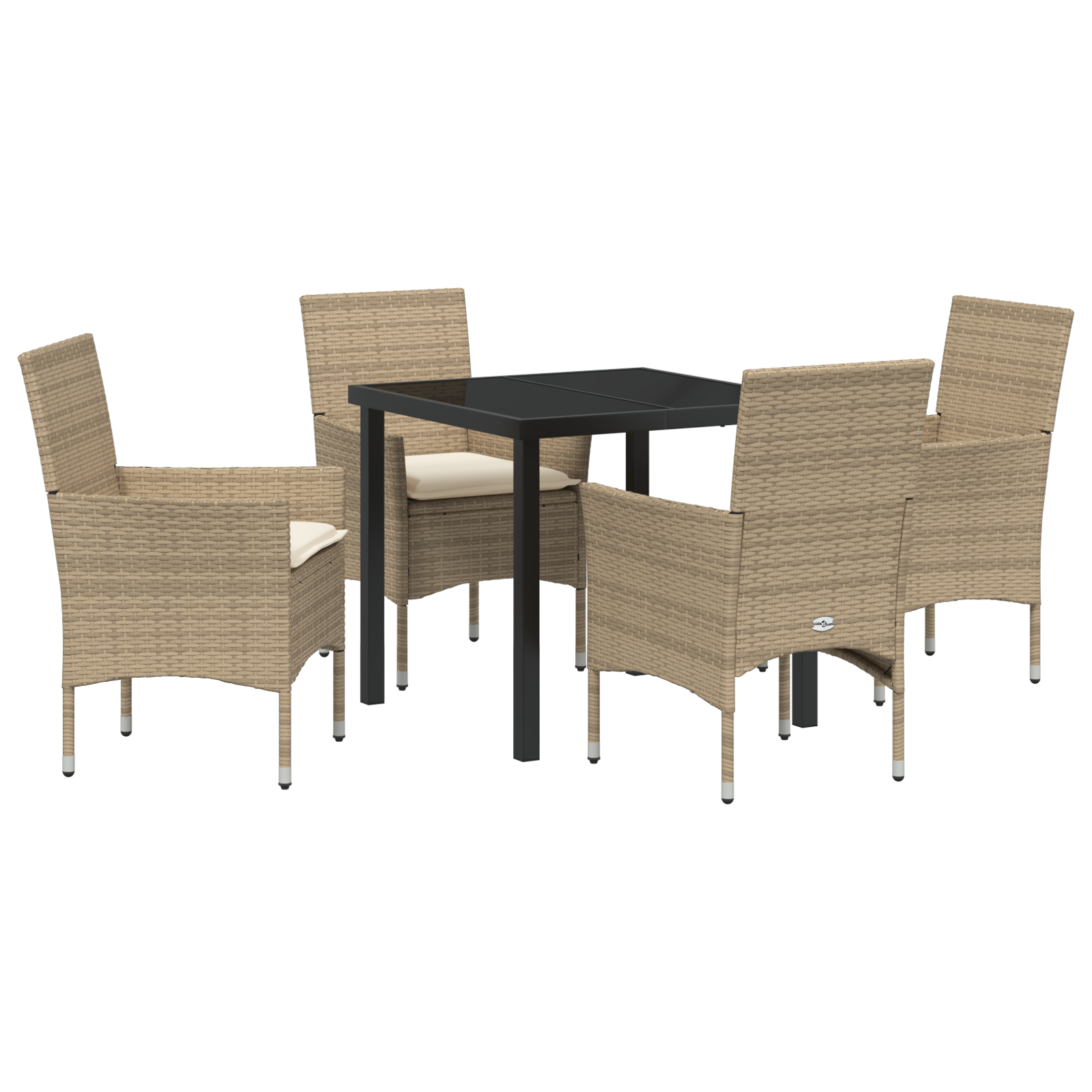 5 Delt Hage Spisebord Set med Puter Beige Poly Rattan