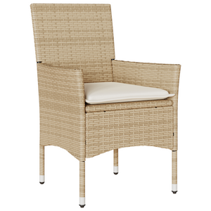 5 Delt Hage Spisebord Set med Puter Beige Poly Rattan