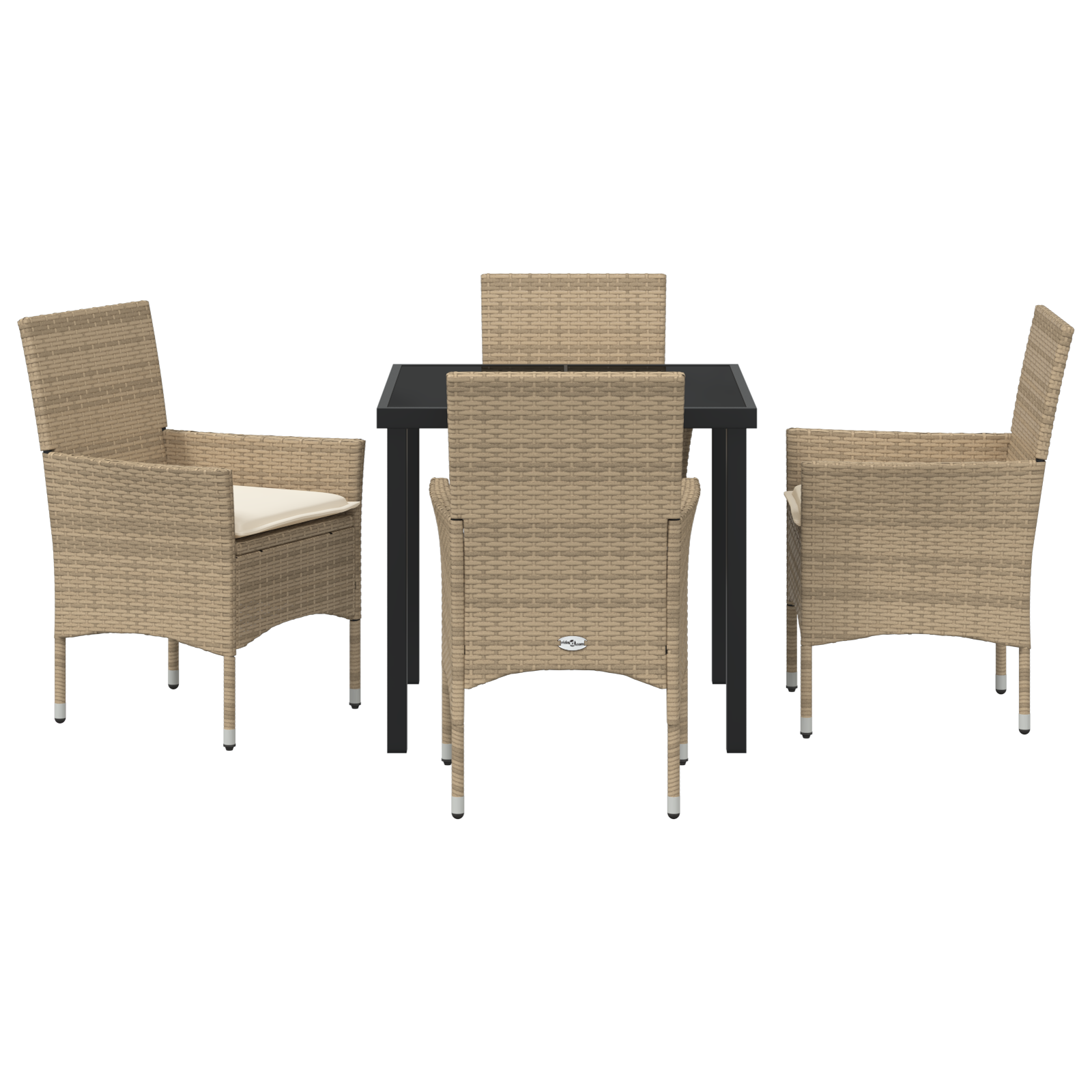 5 Delt Hage Spisebord Set med Puter Beige Poly Rattan