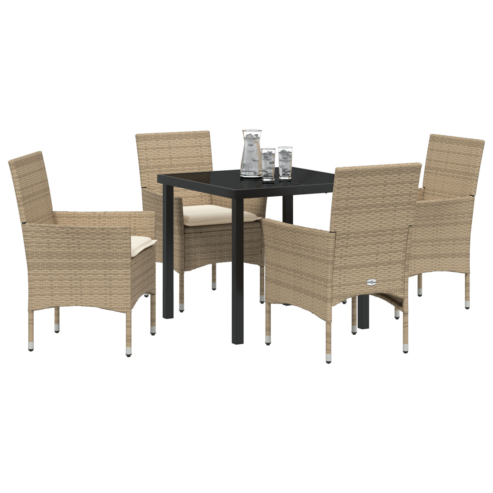 5 Delt Hage Spisebord Set med Puter Beige Poly Rattan