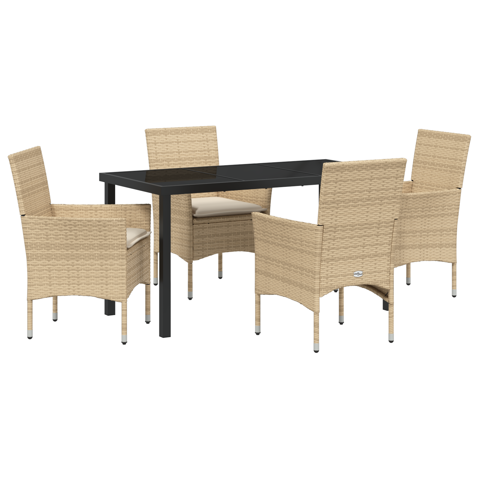 5-delt Hage Spisestue med puter Beige Poly Rattan