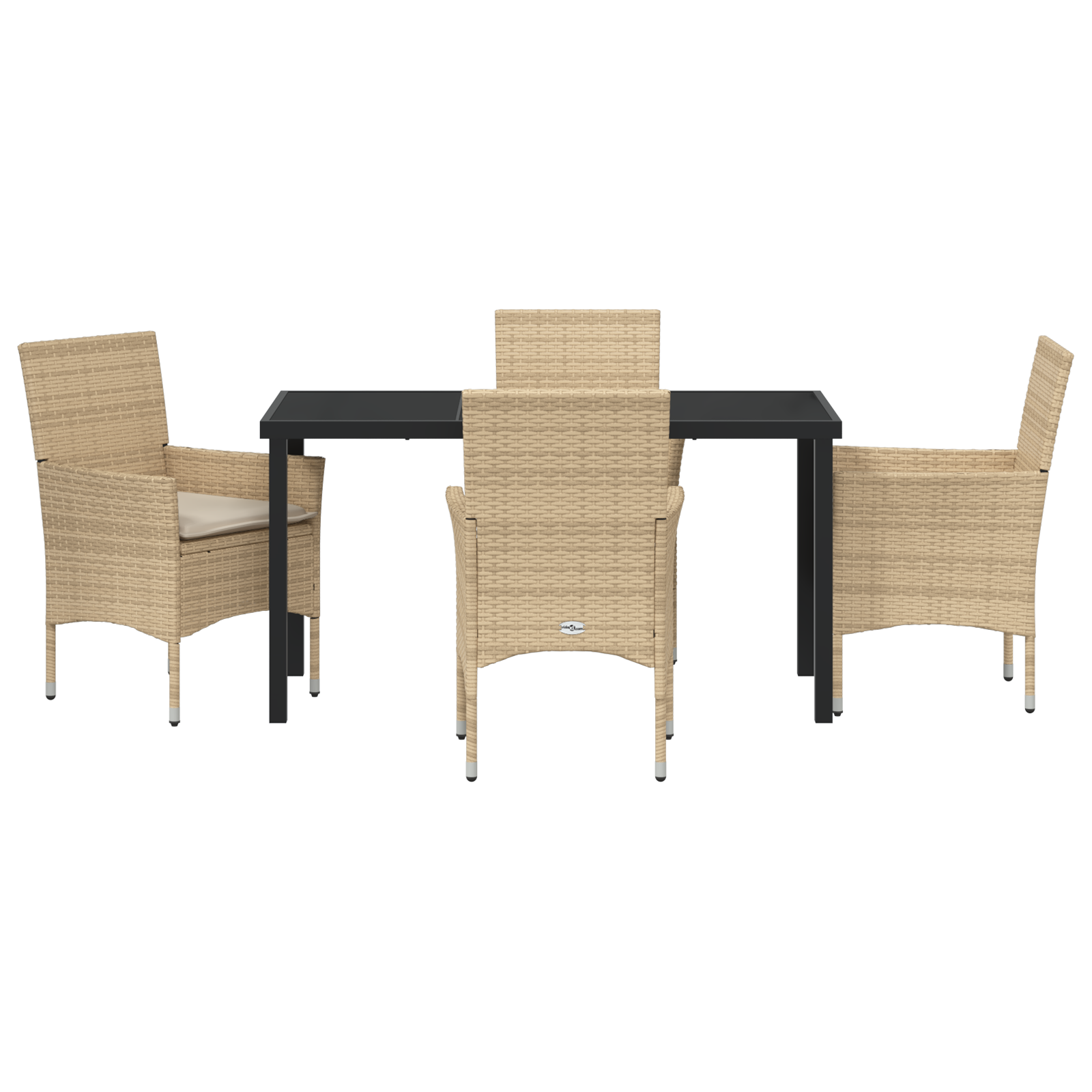 5-delt Hage Spisestue med puter Beige Poly Rattan