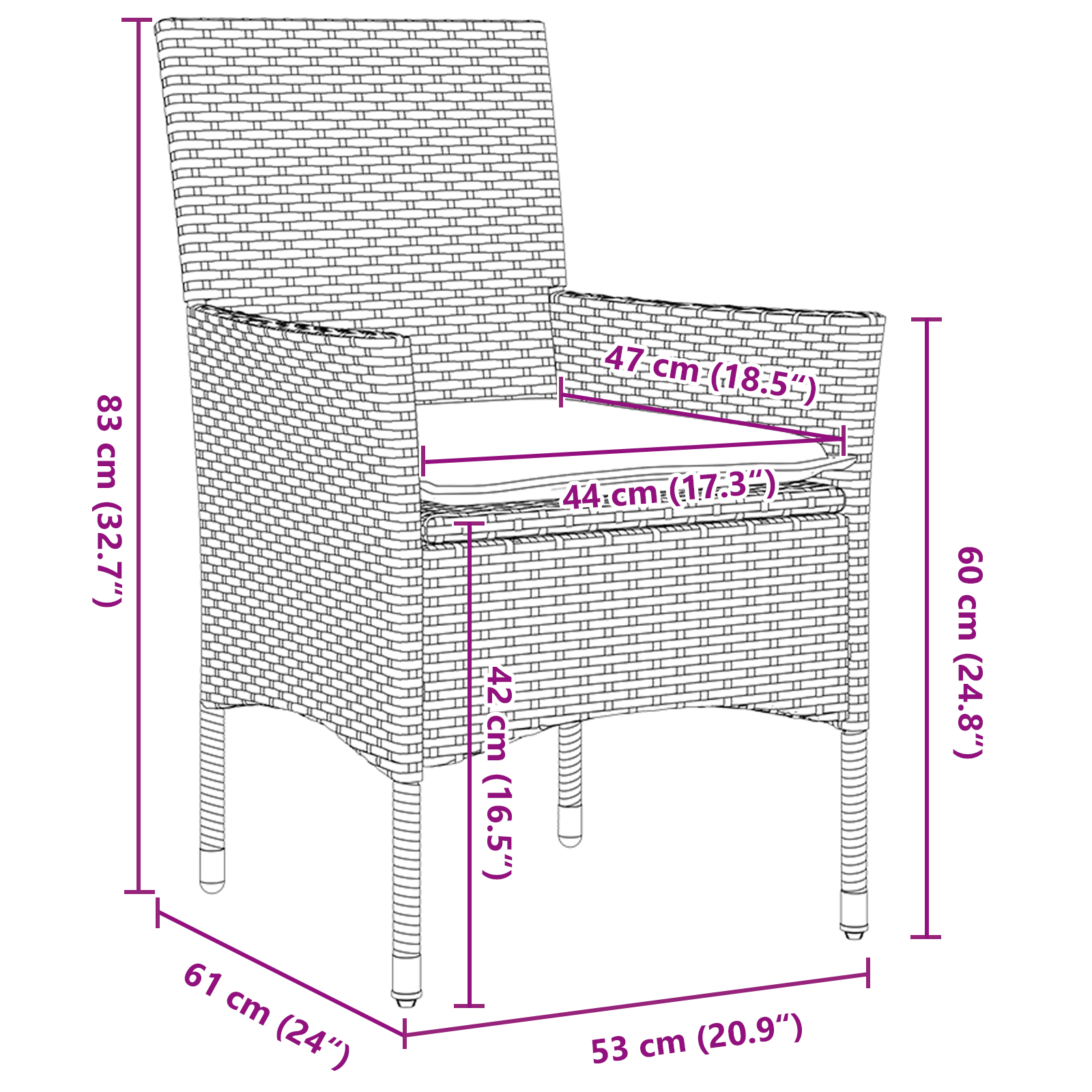 5-delt Hage Spisestue med puter Beige Poly Rattan