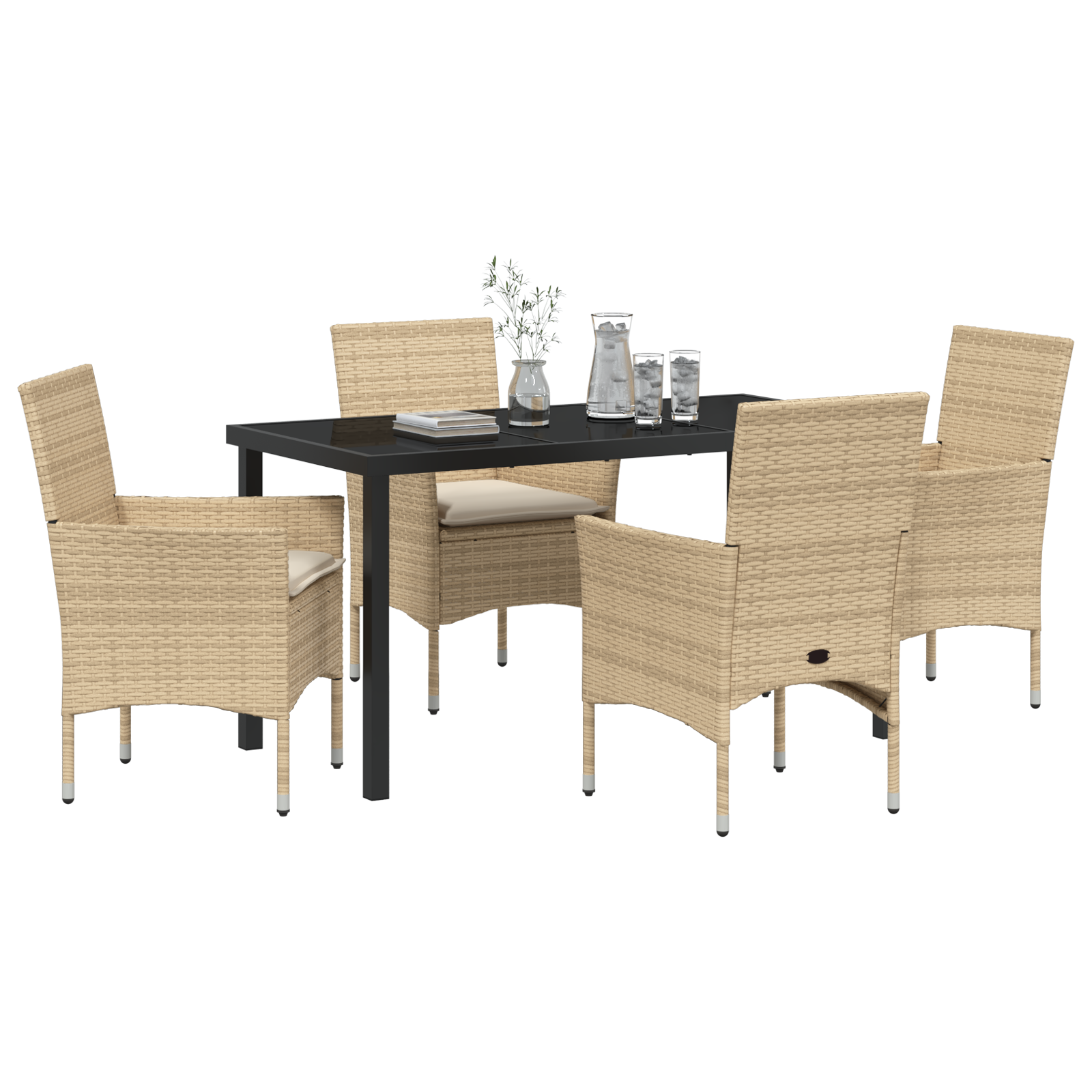 5-delt Hage Spisestue med puter Beige Poly Rattan