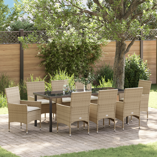 9 Delt Hage Dining Set med Puter Beige Poly Rattan