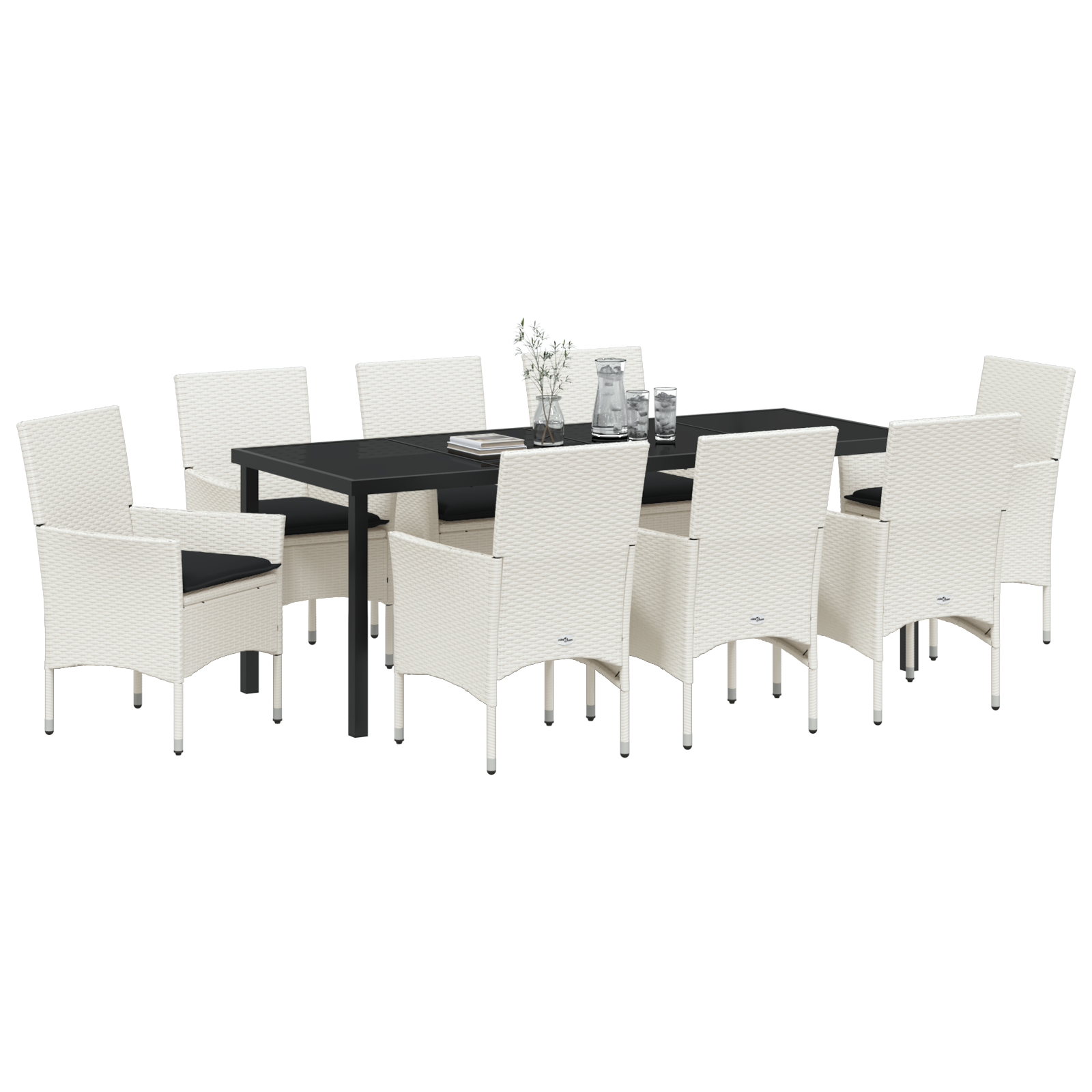 9 Delt Hagedining Sett med Puter Hvit Polyrotting