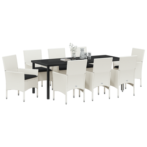 9 Delt Hagedining Sett med Puter Hvit Polyrotting