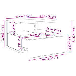 Flytende Nattbord 2 stk Håndlaget Eik 40x31x27 cm Konstruert Tre